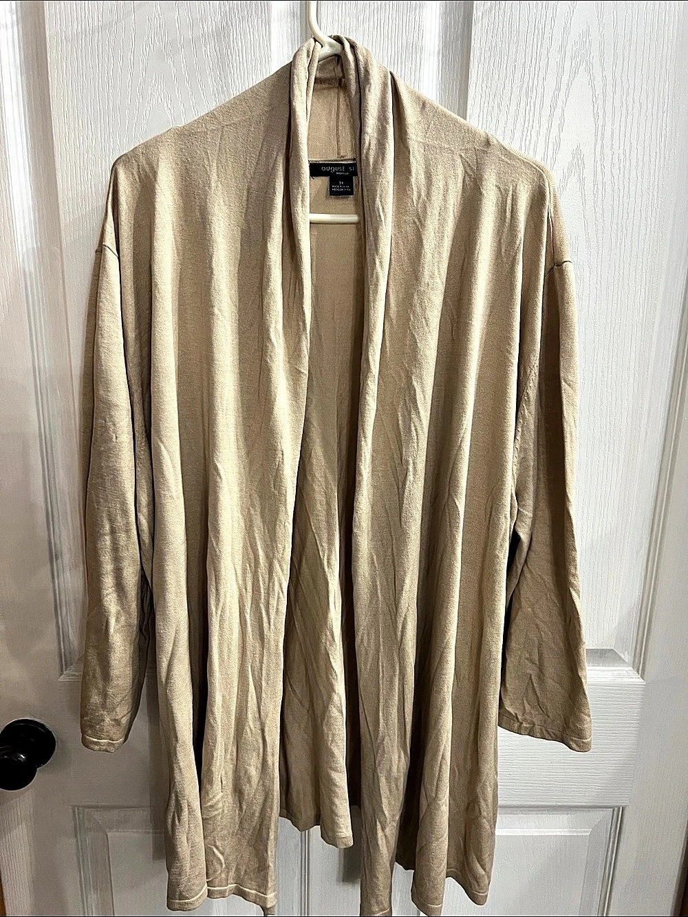 August Silk Long Sleeve Cardigan Beige Size 3X